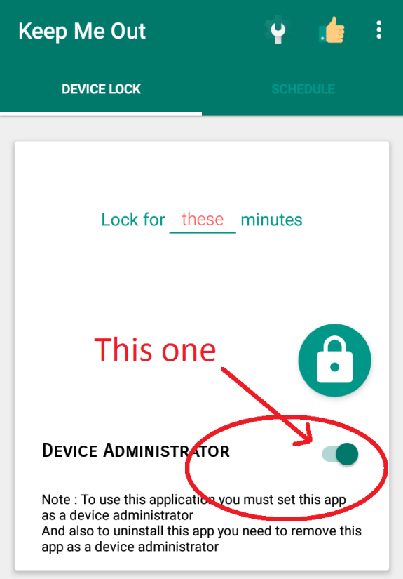 Screenshot showing device administrator switch